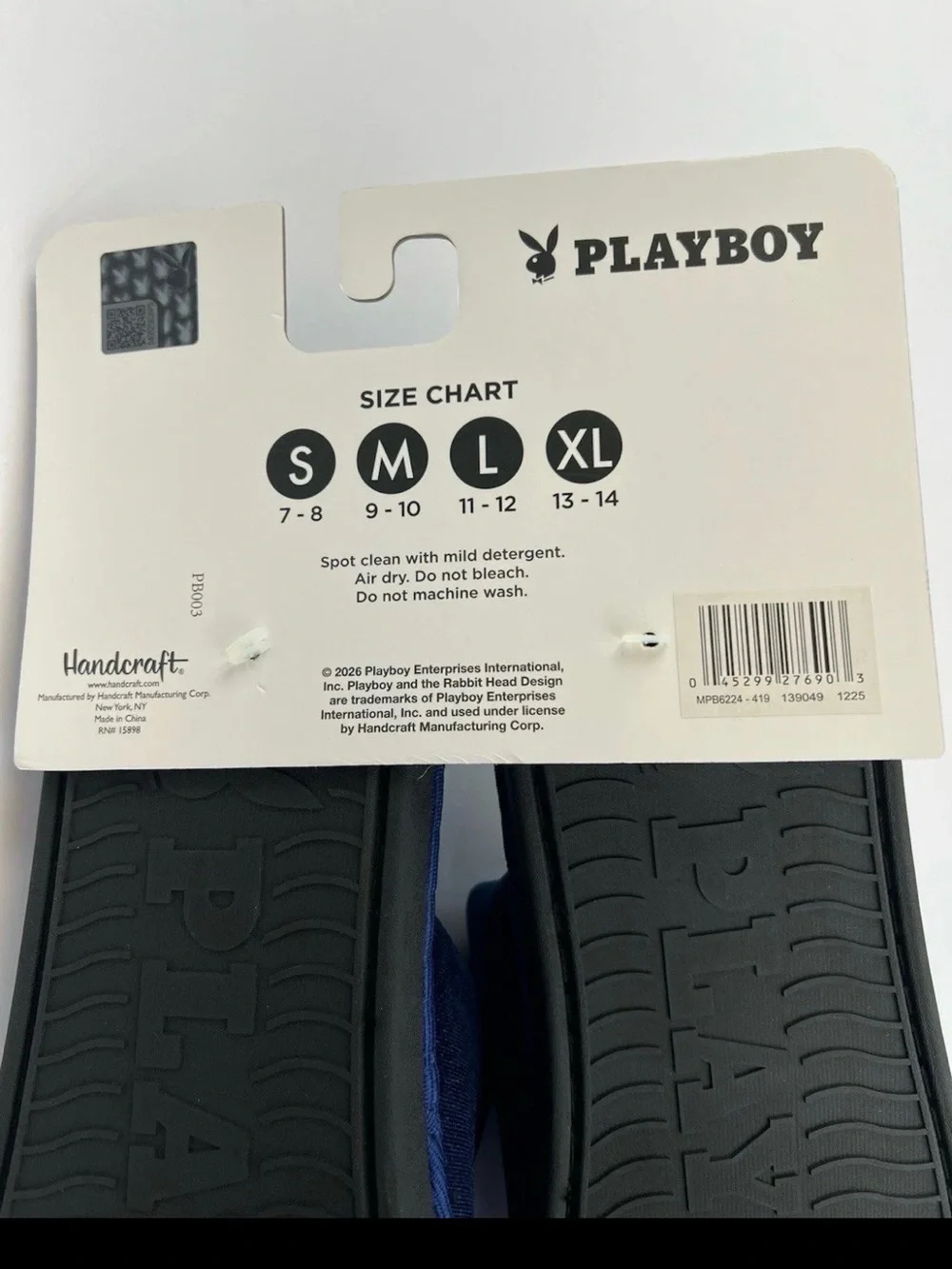 PLAYBOY Memory Foam Indoor Outdoor Navy Blue/White Slippers Mens Sz L